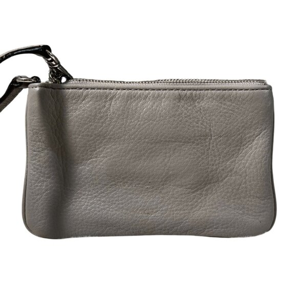 Michael Kors Wristlet Womens One Size Gray Pebbled Leather MK Logo Zip Clutch - Picture 7 of 9